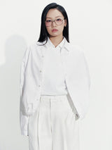 WHITE FRINGE POCKET SHIRT