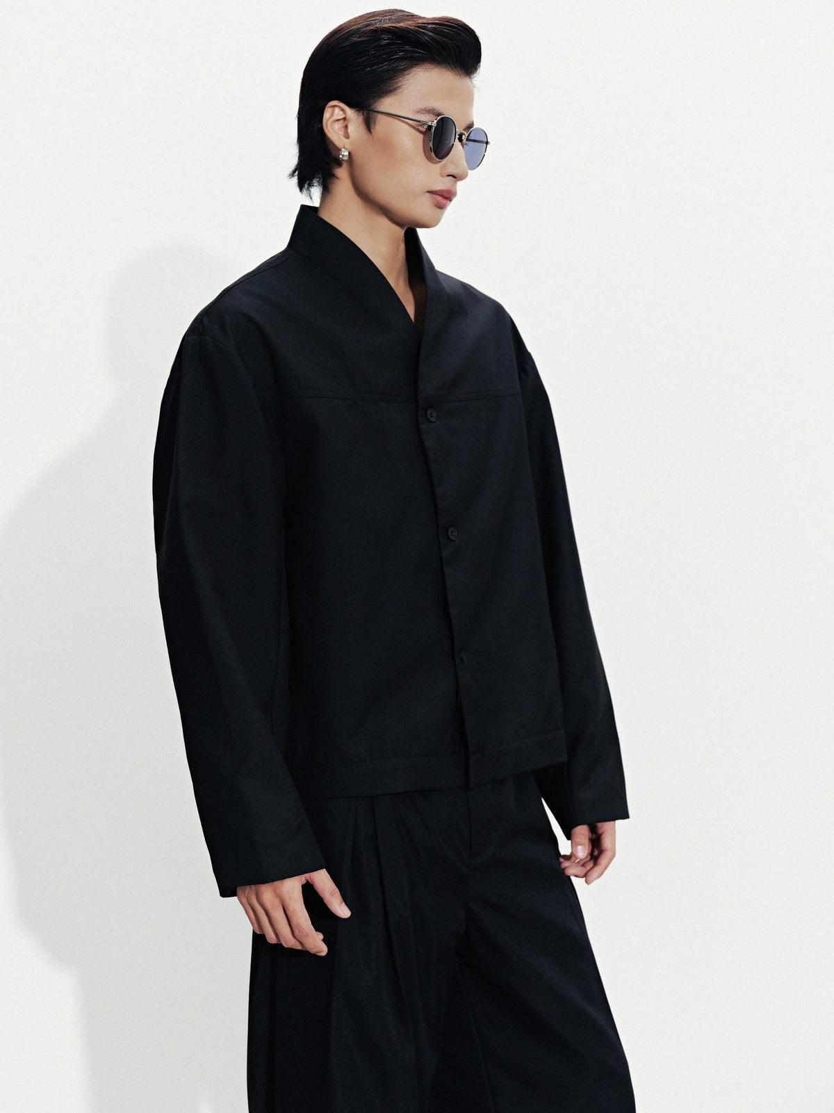 BLACK MANDARIN COLLAR JACKET