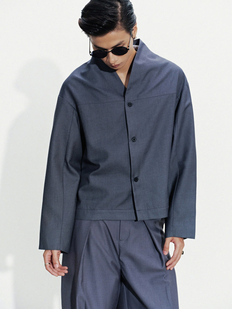 GREY MANDARIN COLLAR JACKET