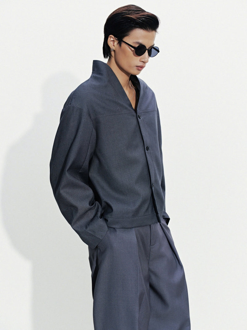 GREY MANDARIN COLLAR JACKET
