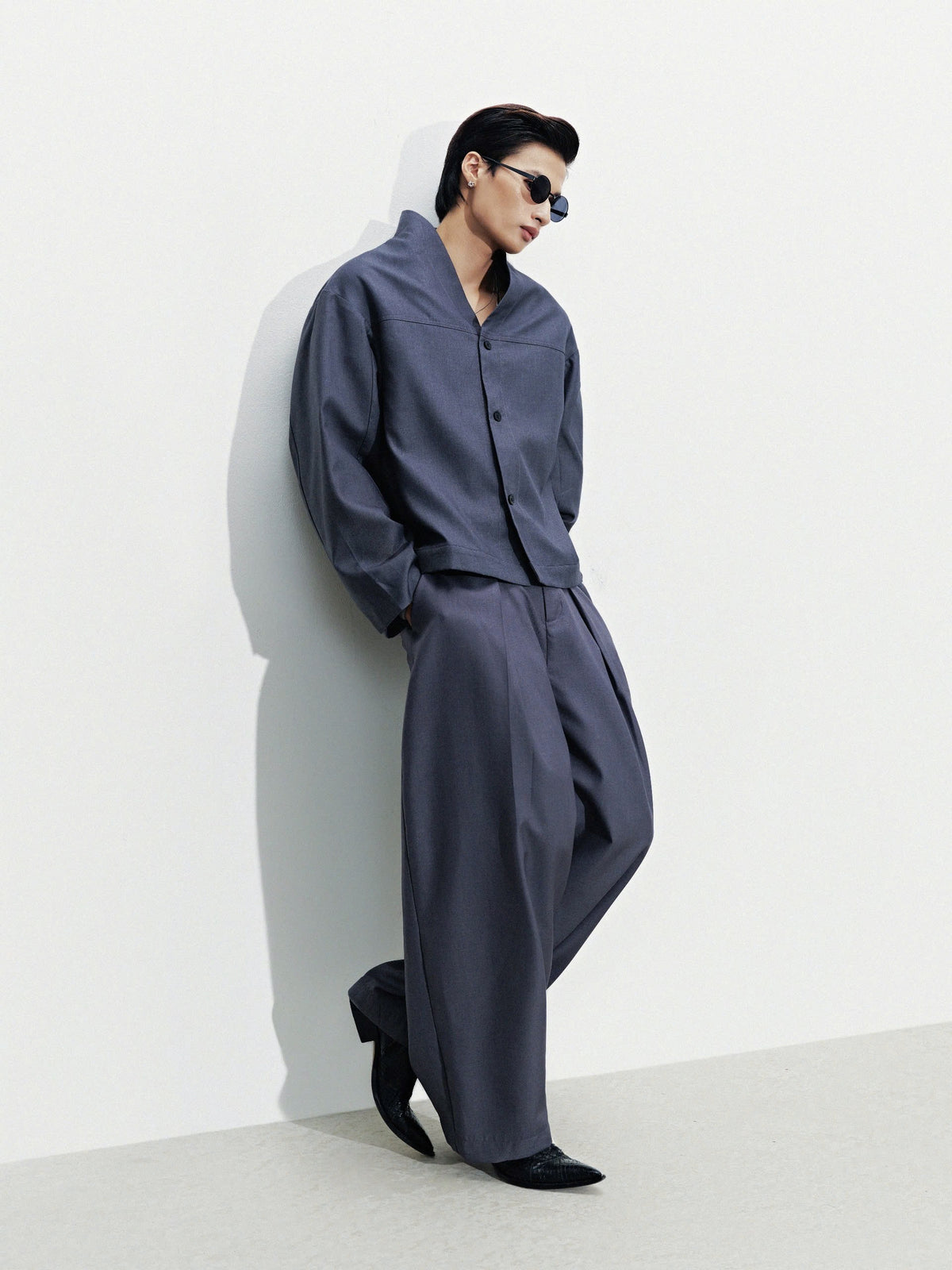GREY MANDARIN COLLAR JACKET