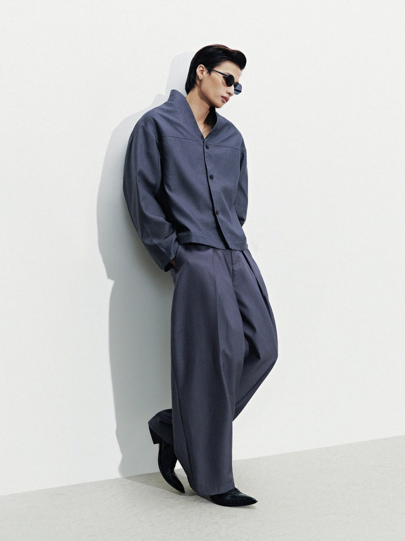 GREY MANDARIN COLLAR JACKET