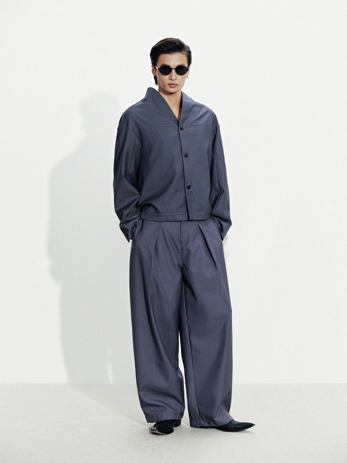 GREY MANDARIN COLLAR JACKET