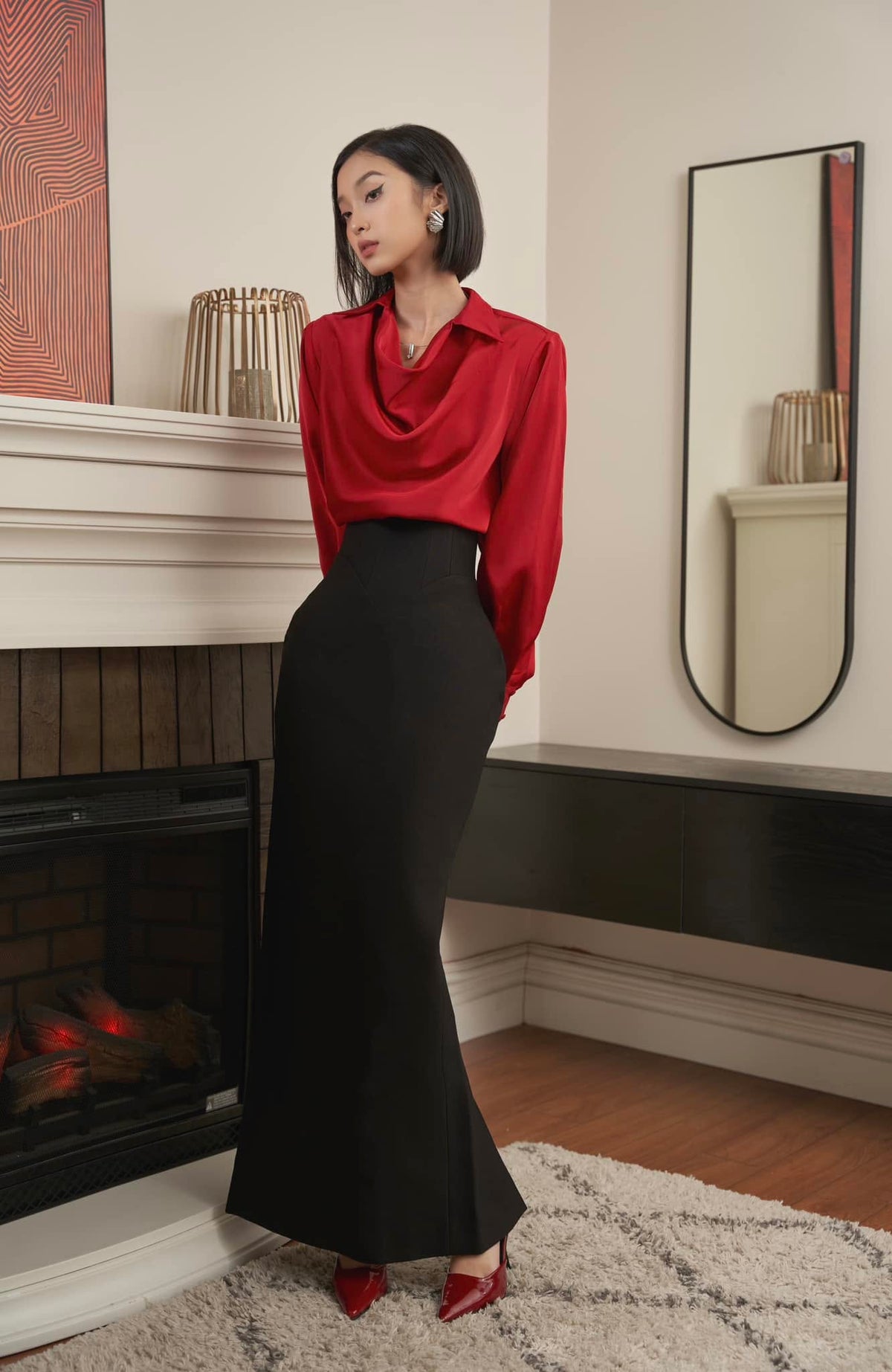 BLACK CORSET PENCIL SKIRT