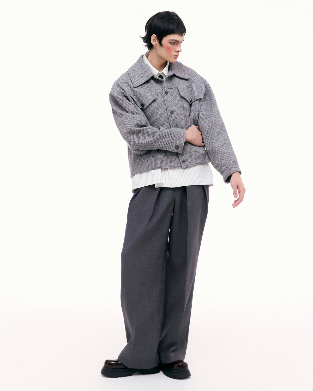 Dark Gray Dual Pleat Trousers