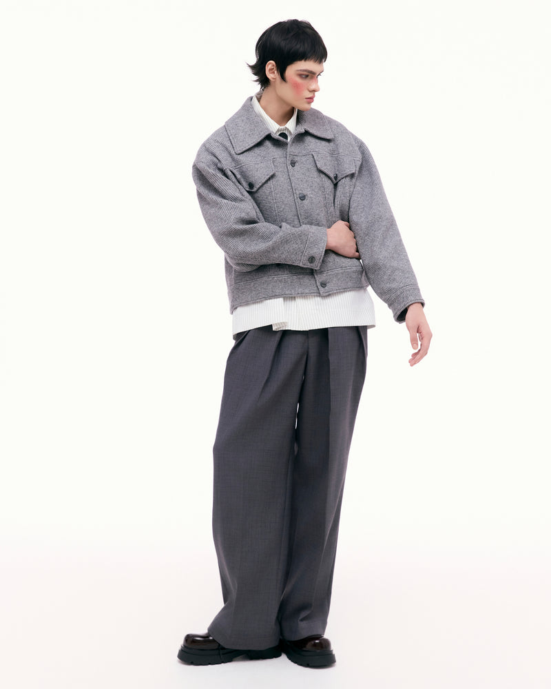 Dark Gray Dual Pleat Trousers