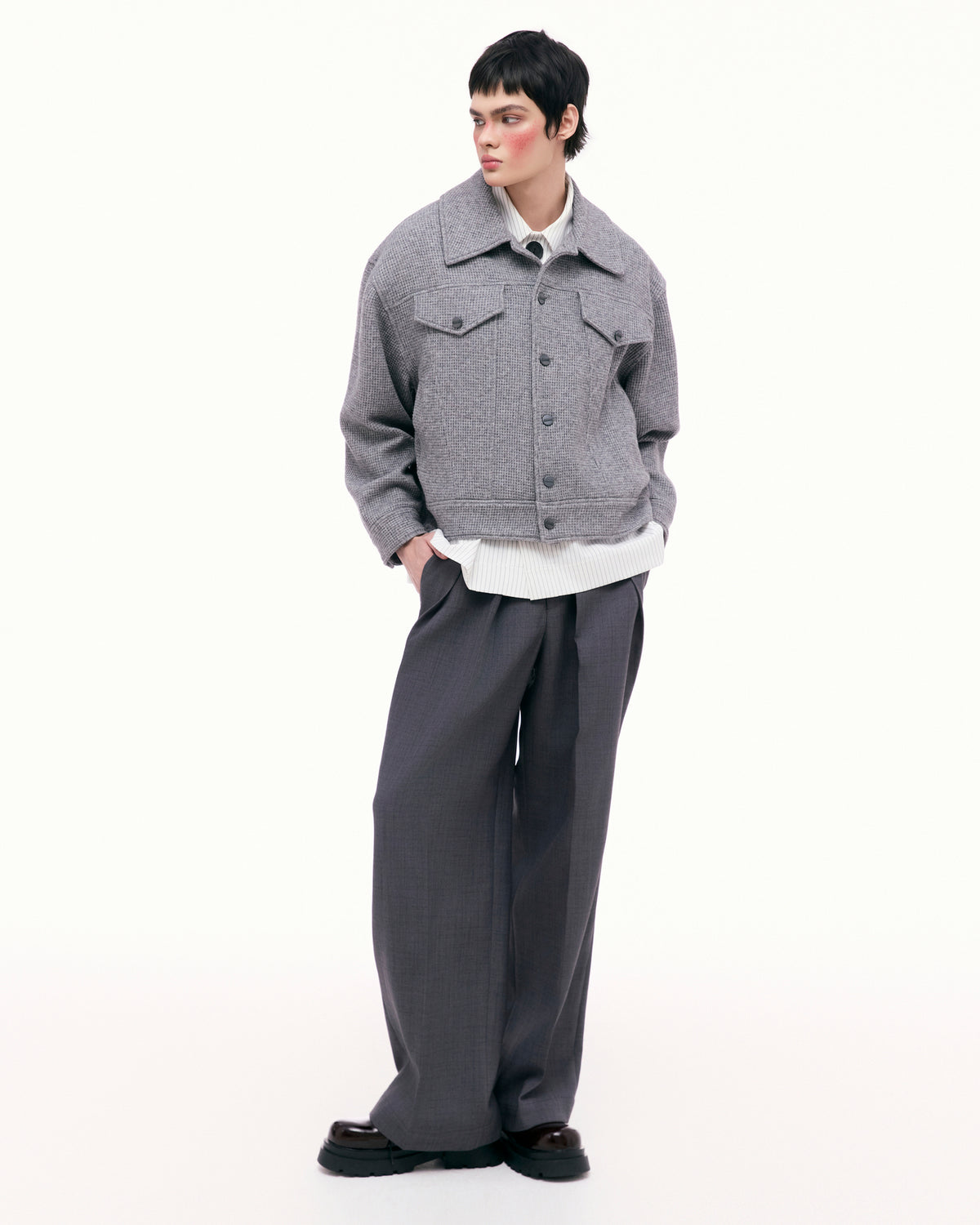 Dark Gray Dual Pleat Trousers