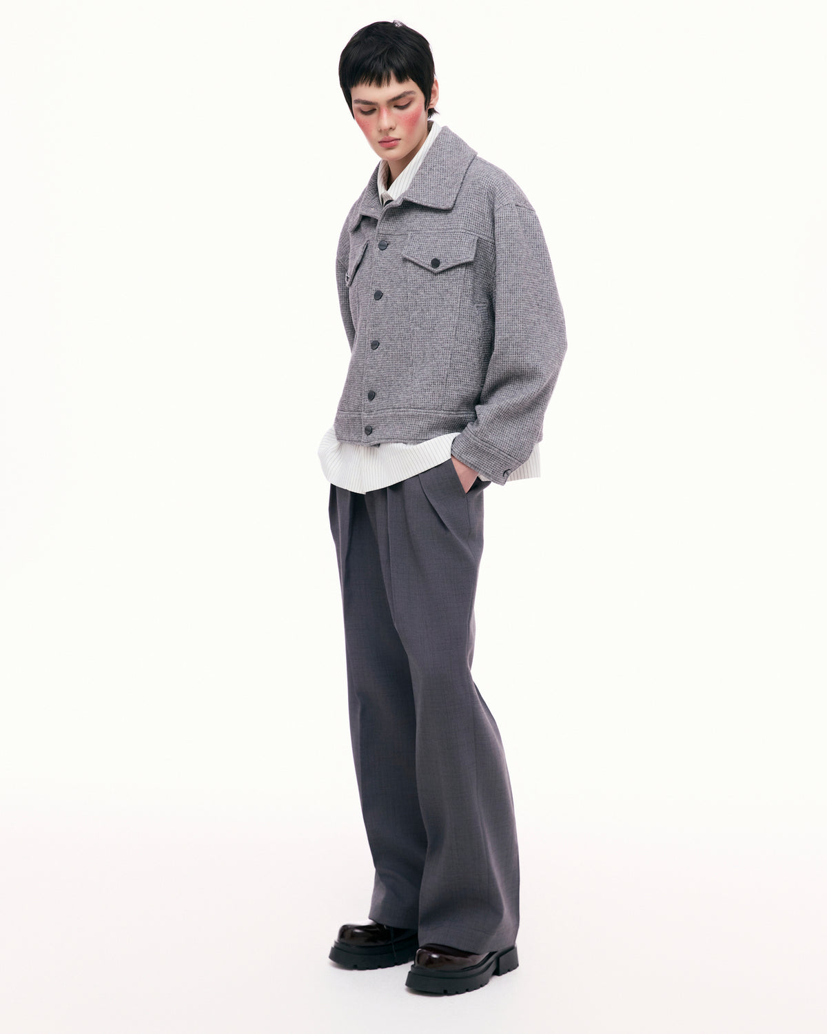 Dark Gray Dual Pleat Trousers