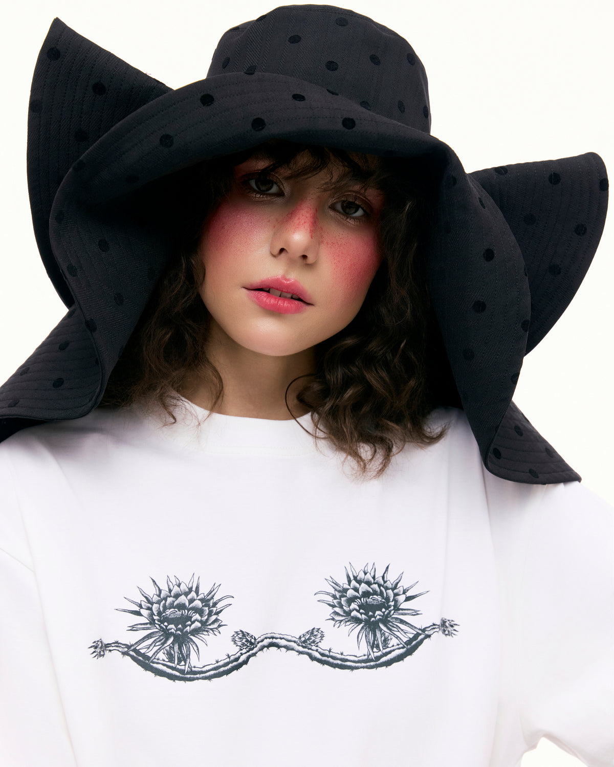 Black Polka Dot Dragon Fruit Bucket Hat
