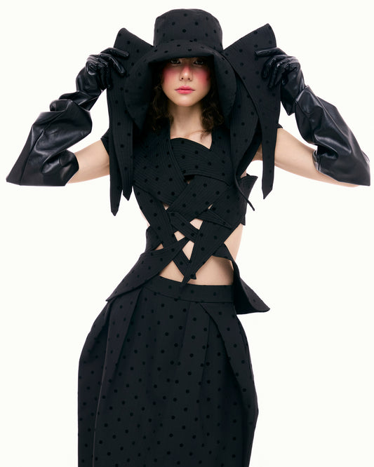 Black Polka Dot Dragon Fruit Bucket Hat