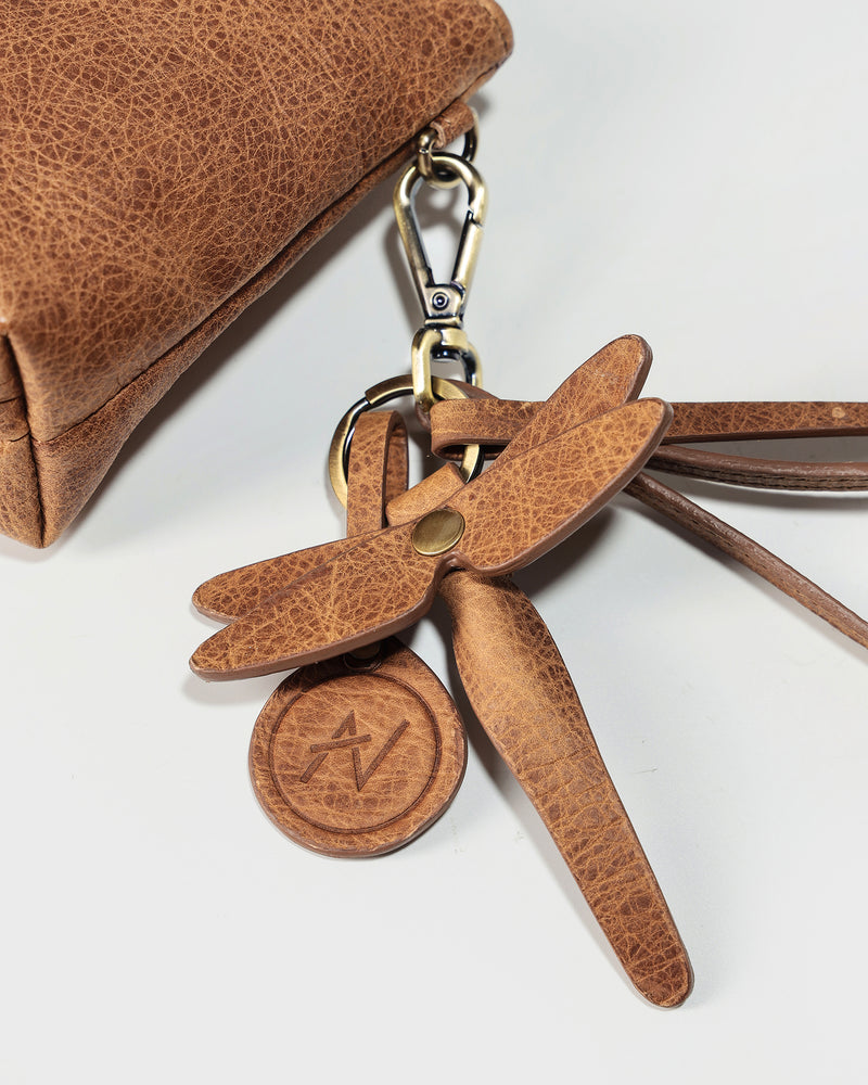 Brown Dragonfly Leather Keychain