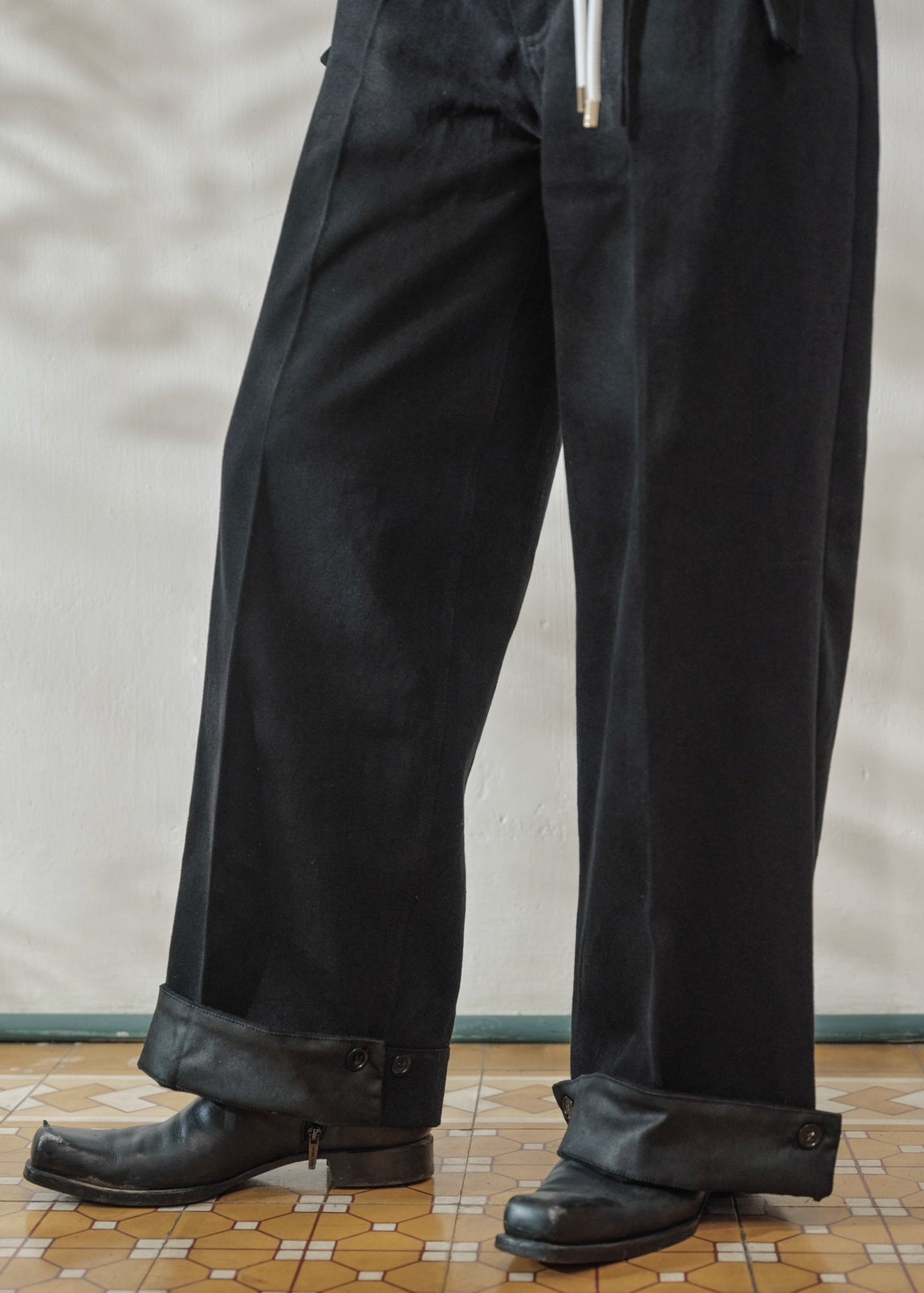Black Denim Pleated Trousers