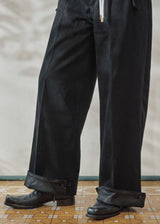Black Denim Pleated Trousers