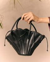 BLACK DRIED LOTUS LEAVES LEATHER BAG - PM