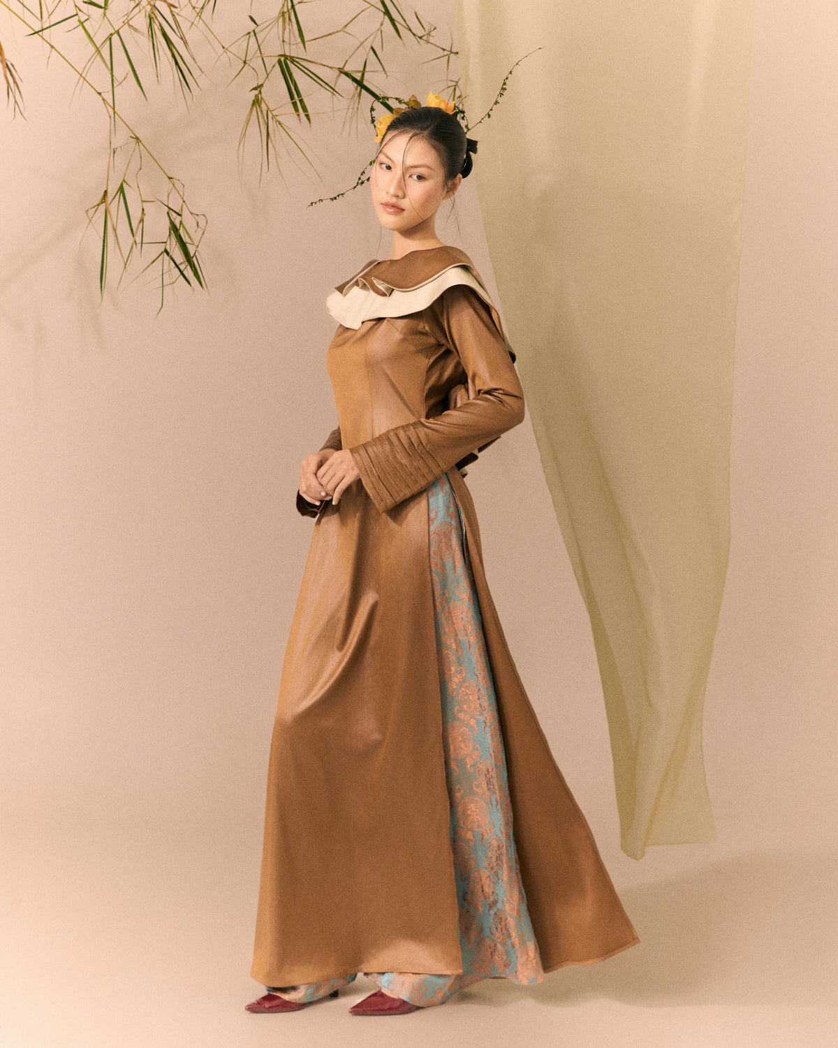 Brown Beige Ao dai Thieu Hoa
