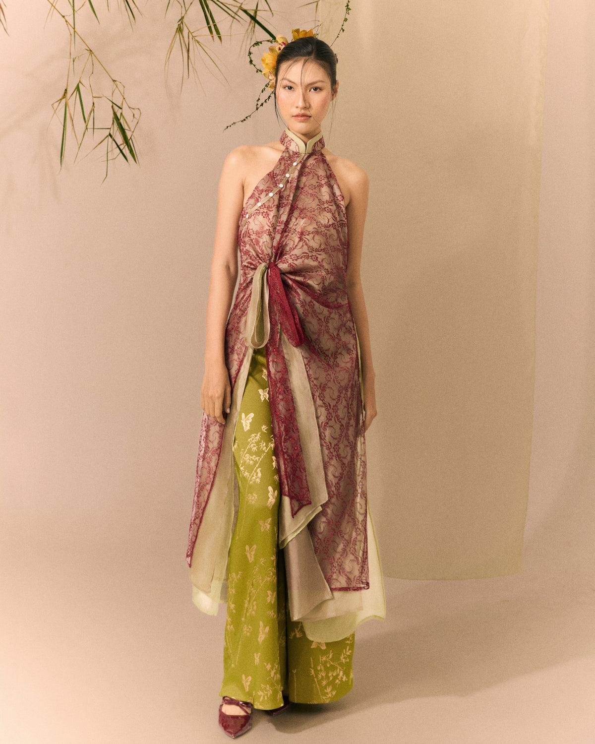 Celadon Green Lam Thuy Silk Wide-leg Pants