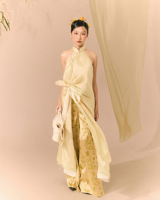 FRESH GREEN SUNLIT YELLOW CREAM WHITE AO DAI THIEU QUANG