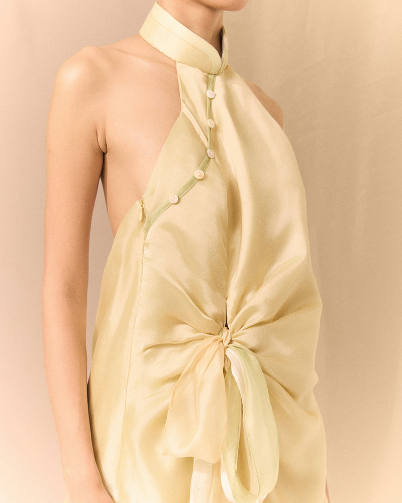FRESH GREEN SUNLIT YELLOW CREAM WHITE AO DAI THIEU QUANG