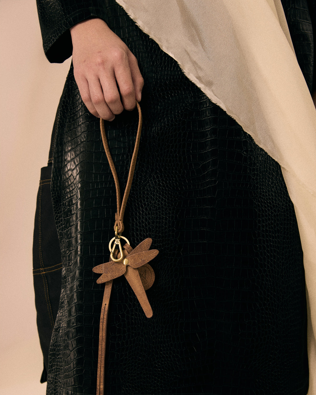 Brown Dragonfly Leather Keychain