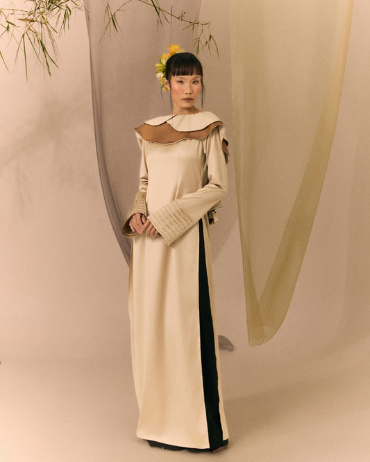 Beige Brown Ao dai Thieu Hoa