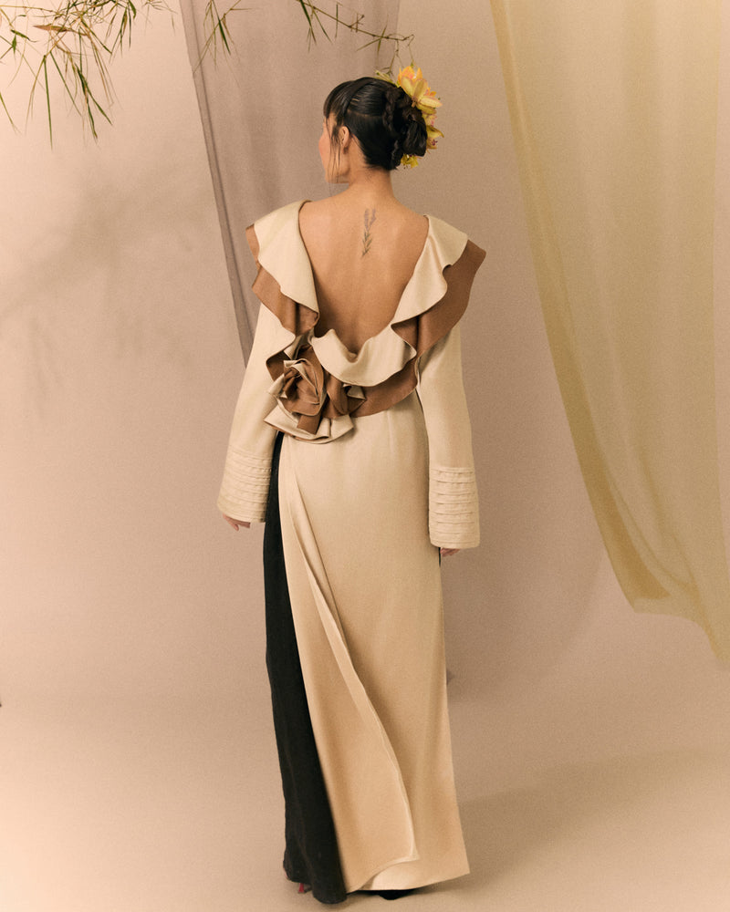 Beige Brown Ao dai Thieu Hoa