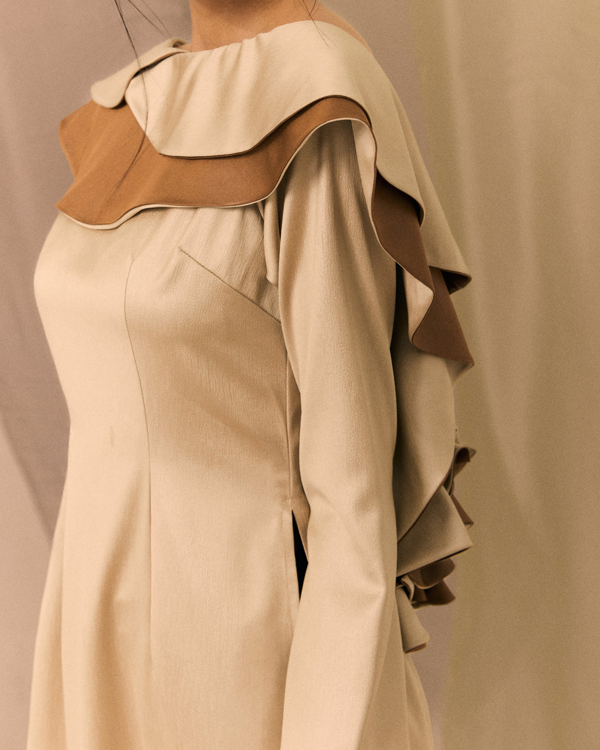 Beige Brown Ao dai Thieu Hoa