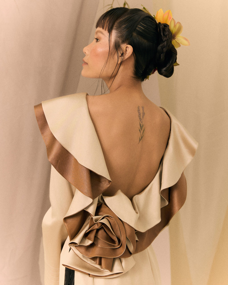 Beige Brown Ao dai Thieu Hoa