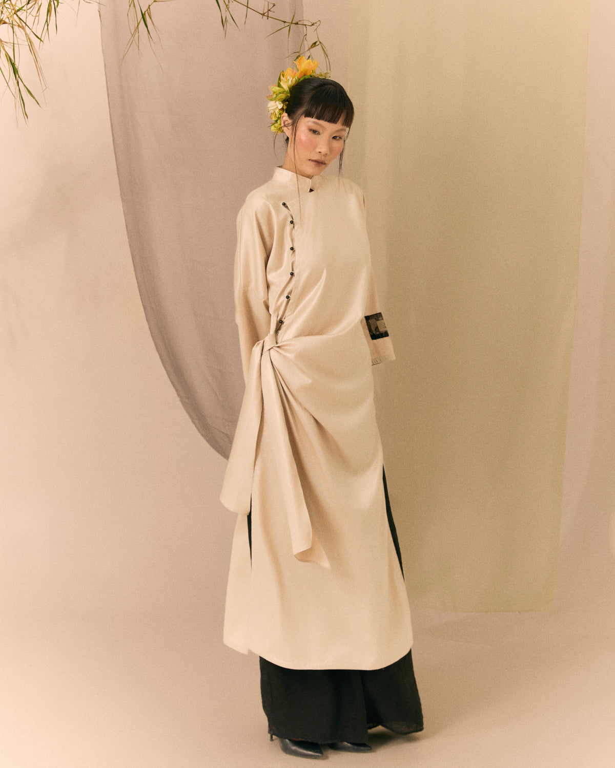 Beige Ao dai Thuong Ho