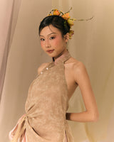 Marbled Brown Chestnut Coral Ao dai Thieu Quang