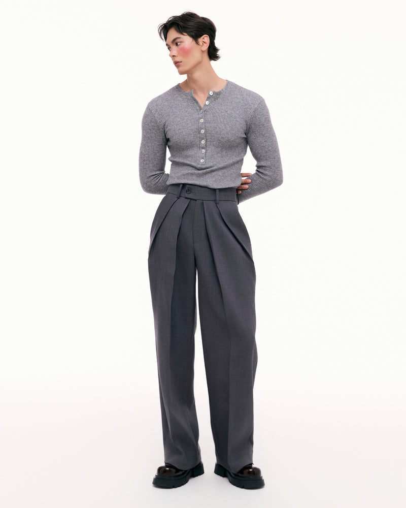 Dark Gray Dual Pleat Trousers