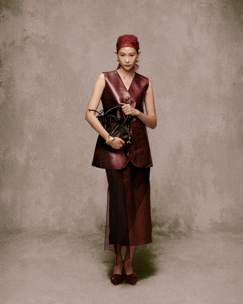 Deep Red Ch??ng D??ng Leather AN HERITAGE ASTOUDGilet 