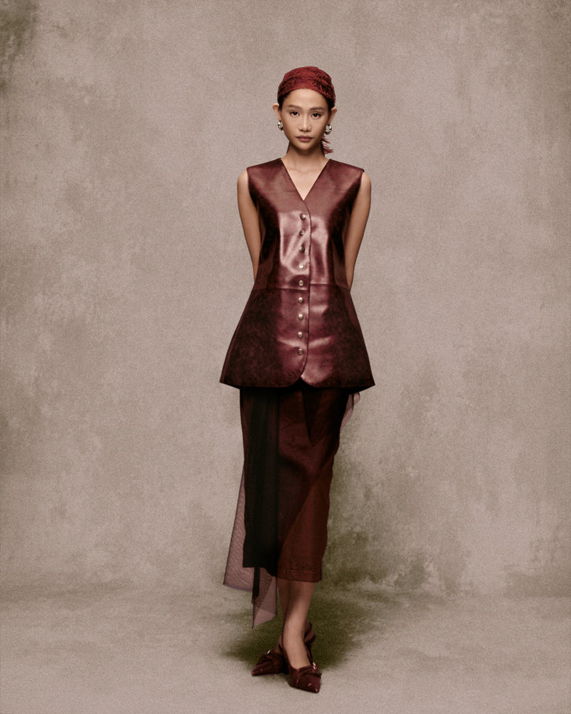 Deep Red Chương Dương Leather Gilet