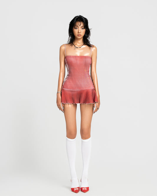 MAP CAMISOLE MINI DRESS - RED