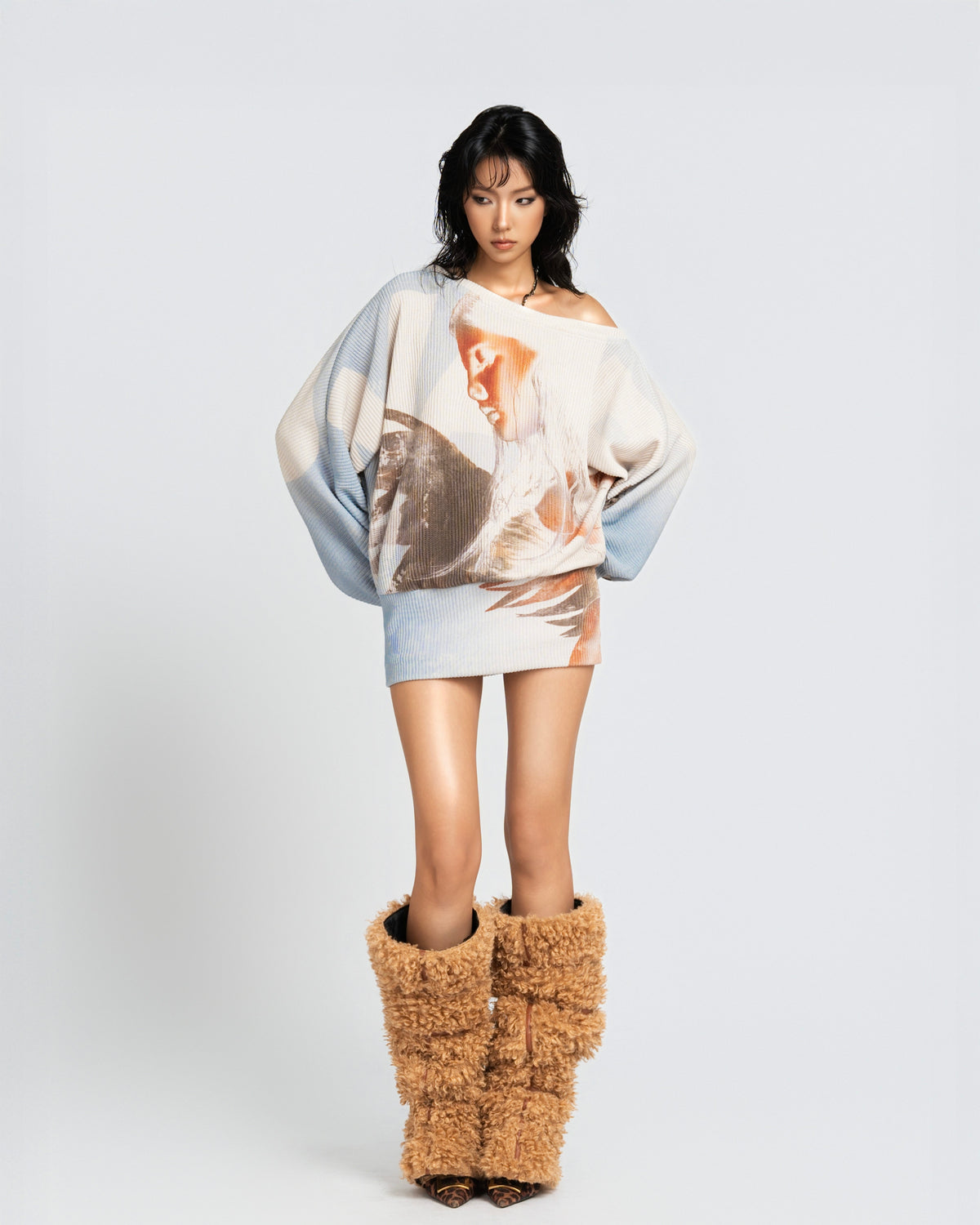 Map Teddy Bear Cover Boots - Brown