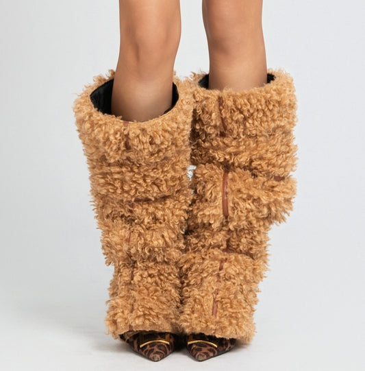 Map Teddy Bear Cover Boots - Brown