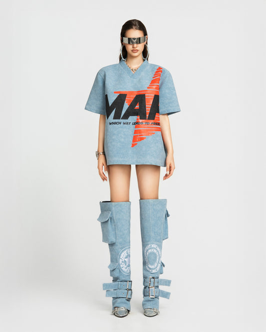 MAP FAUX OVERSIZED TOP - BLUE