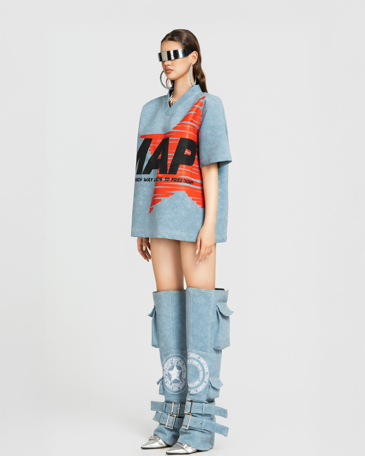 MAP FAUX OVERSIZED TOP - BLUE