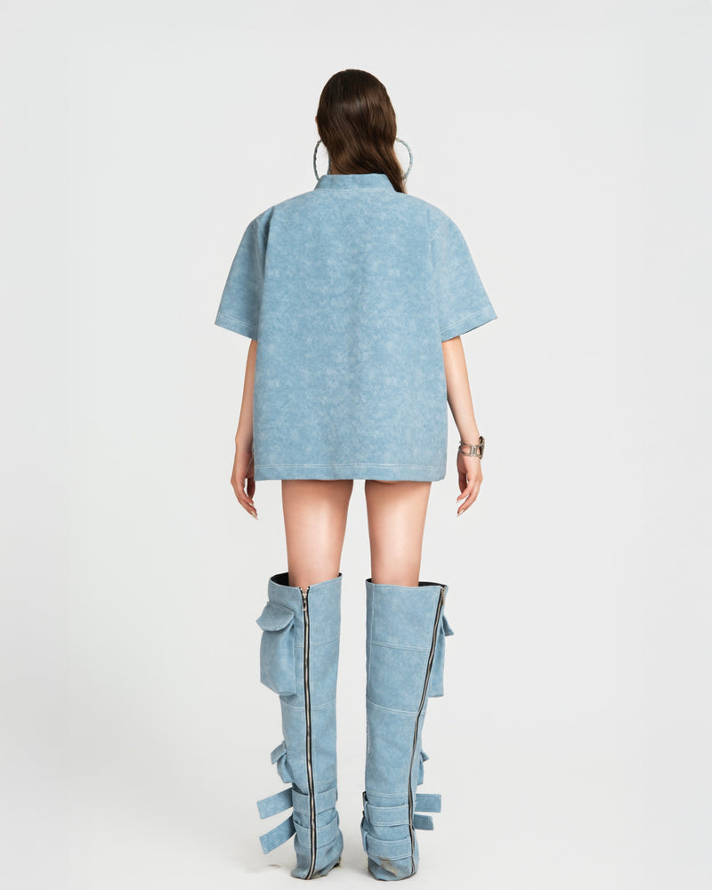 MAP FAUX OVERSIZED TOP - BLUE