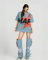 MAP FAUX OVERSIZED TOP - BLUE