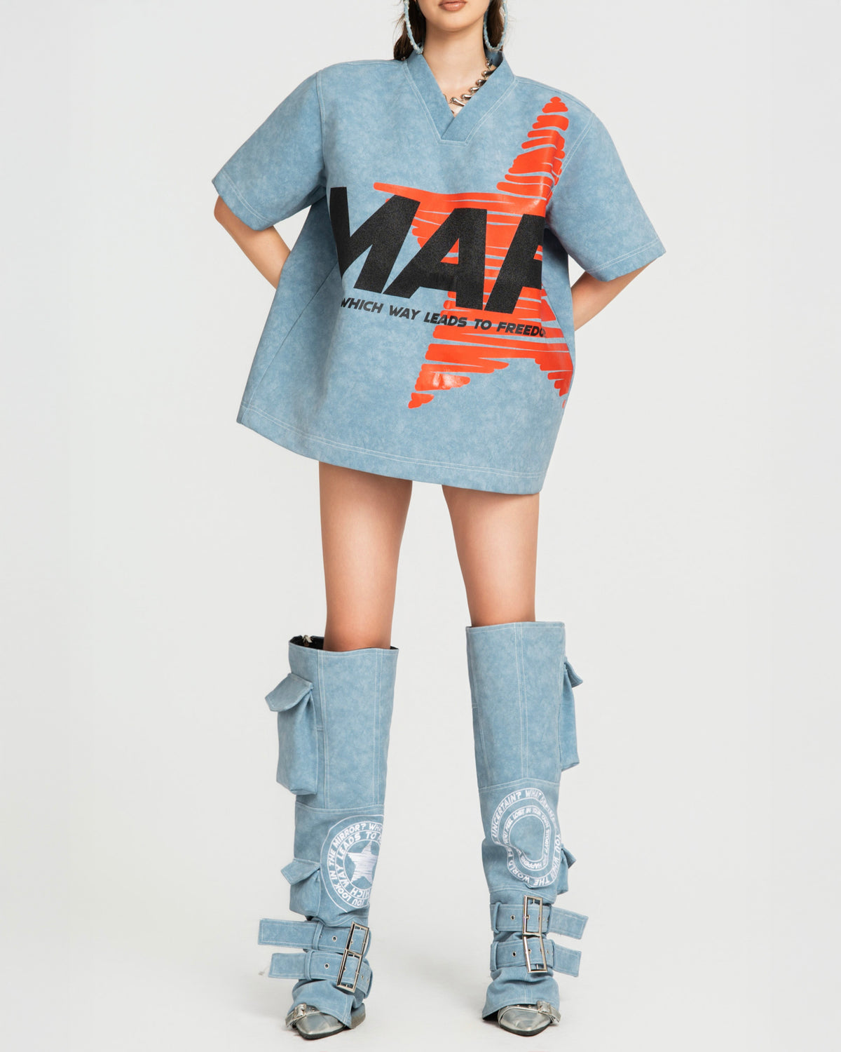 MAP FAUX OVERSIZED TOP - BLUE