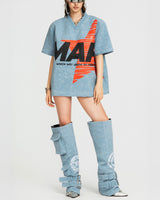MAP FAUX OVERSIZED TOP - BLUE
