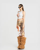 MAP FACE PRINTED CROPPED TOP - BROWN