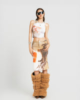 MAP FACE PRINTED CROPPED TOP - BROWN