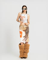 MAP FACE PRINTED CROPPED TOP - BROWN
