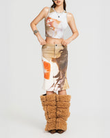 MAP FACE PRINTED CROPPED TOP - BROWN