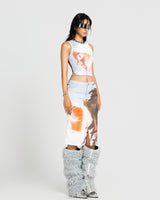 MAP FACE PRINTED CROPPED TOP - BLUE