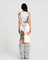 MAP FACE PRINTED CROPPED TOP - BLUE