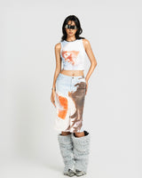 MAP FACE PRINTED CROPPED TOP - BLUE
