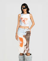 MAP FACE PRINTED CROPPED TOP - BLUE