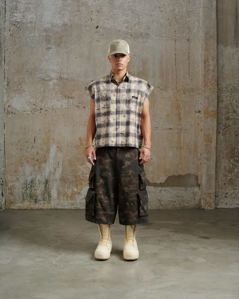 Tbc5 - "FNOS" Bat Cut Caro Shirt - Beige